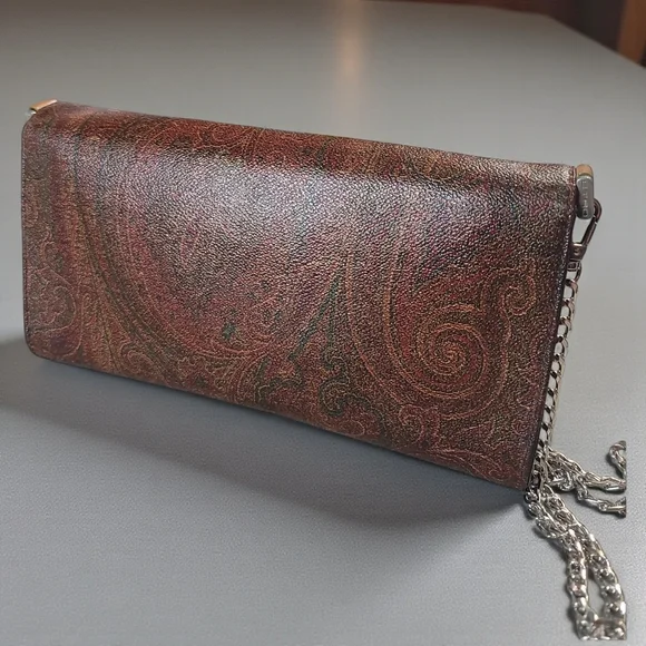 Etro Patterned Brown Clutch with Silver Chain - Picture 2 of 9